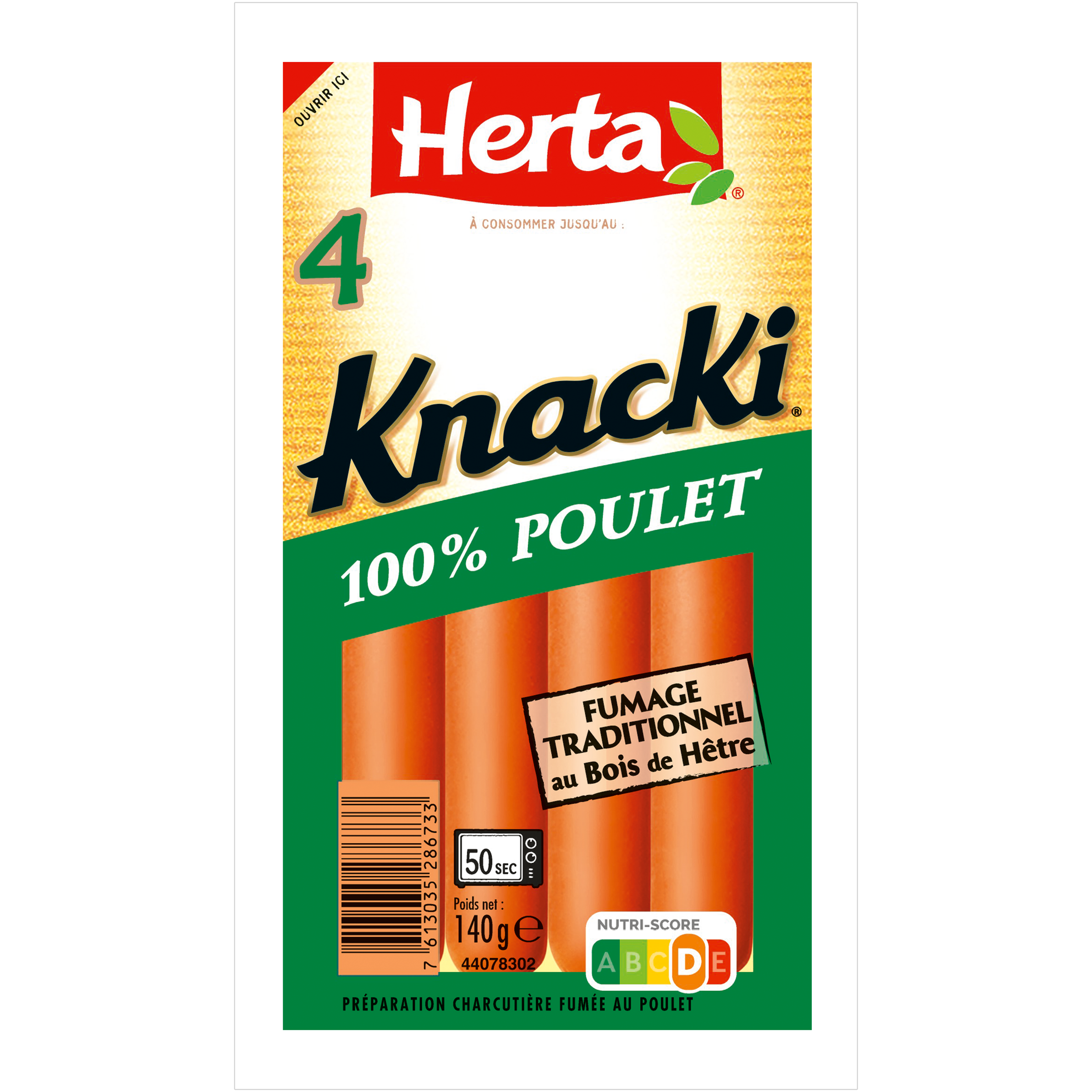 HERTA KNACKI Saucisses 100% Poulet x4 -140g