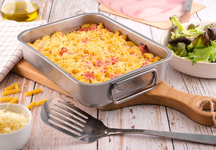 Gratin pâtes, jambon