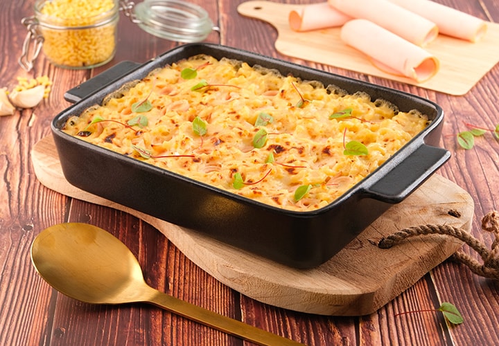 Gratin coquillettes, poulet