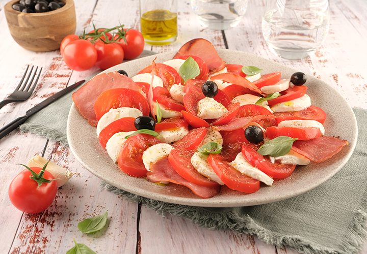 Tomates mozzarella, bacon