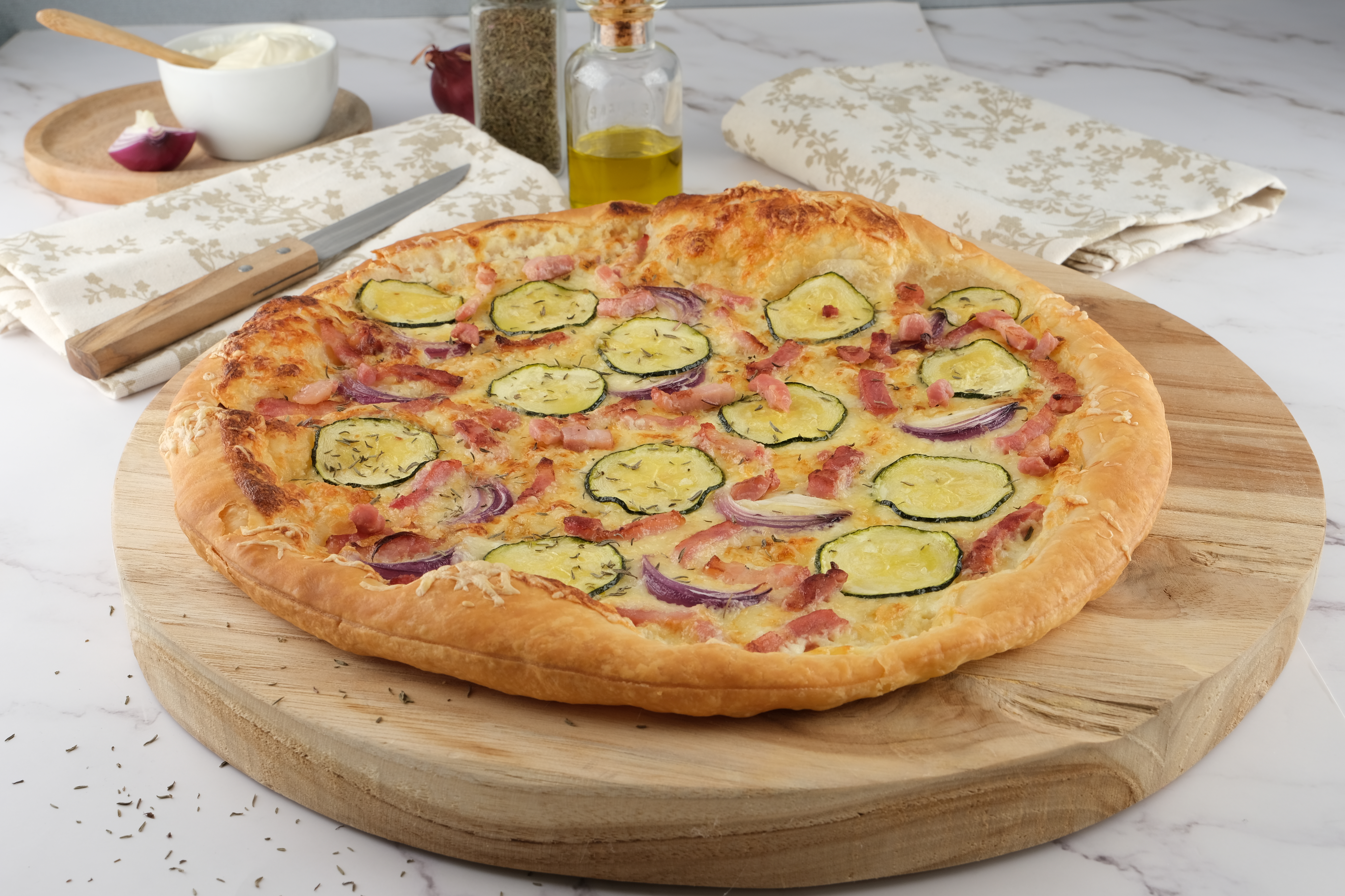 Tarte Fine Crème Lardons Courgette Oignon
