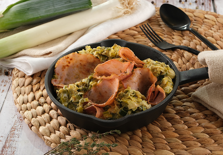 Poireaux à la poêle et bacon