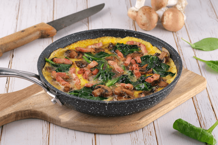 Omelette Champignon, Épinard, Lardons