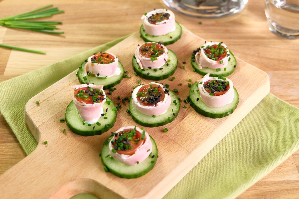 Bouchées apéro, concombre, jambon tomates