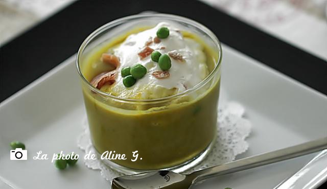 Crème de petits pois et chantilly au bacon
