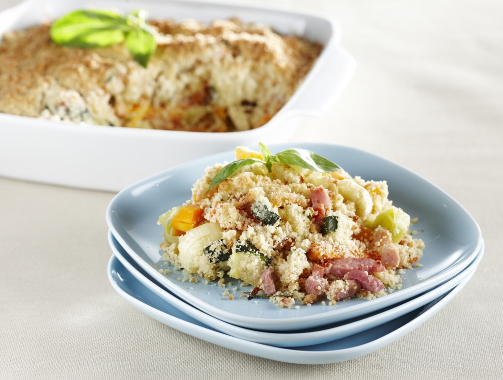 Crumble de légumes aux lardons fumés