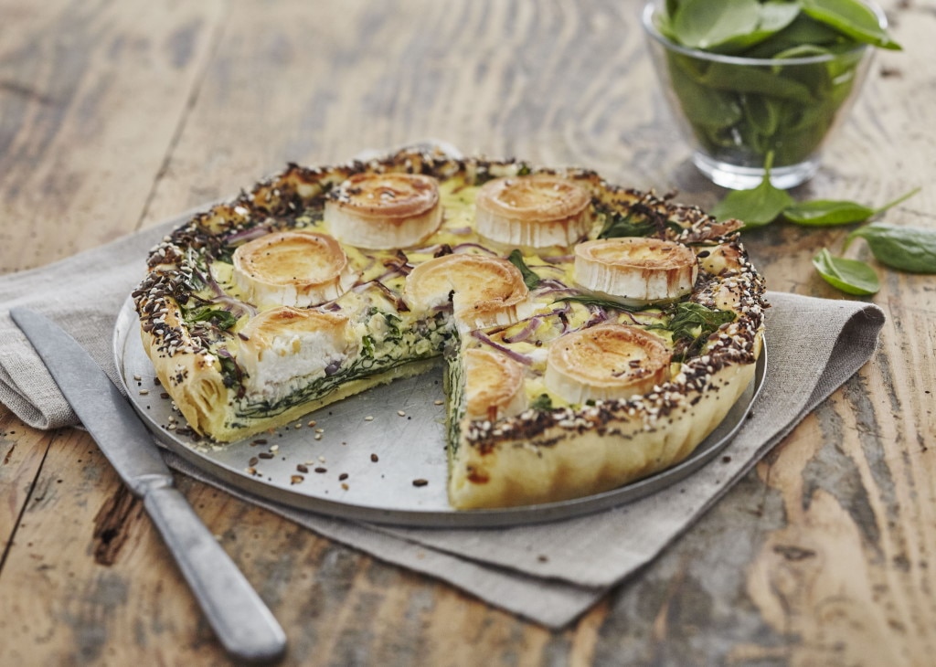 Quiche épinards, fromage de chèvre, petites graines grillées