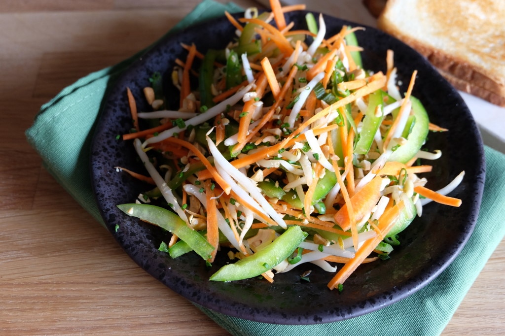 Salade de soja, carotte, poivron vert et noix de cajou