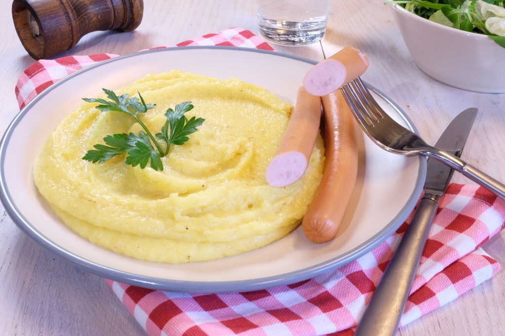 Saucisse de Strasbourg et purée de patate douce au citron