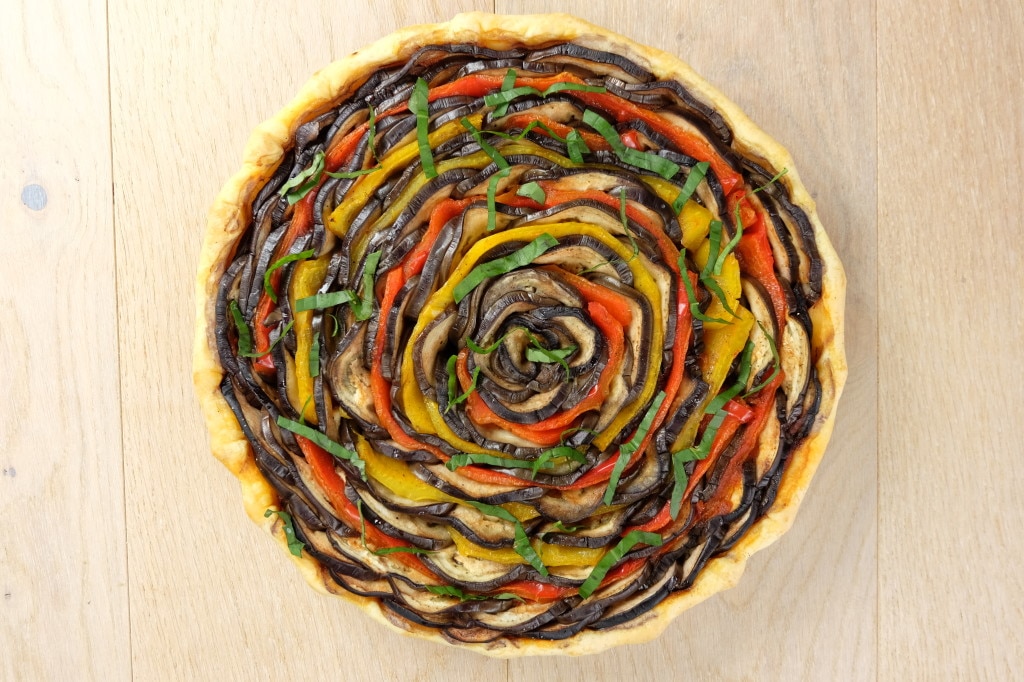 Tarte spirale aux légumes: poivrons aubergines