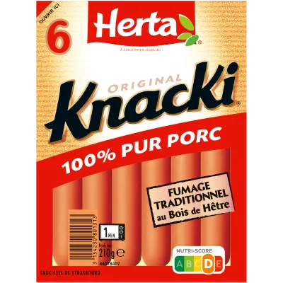 HERTA KNACKI ORIGINAL Saucisses 100% Pur Porc x6 -210g