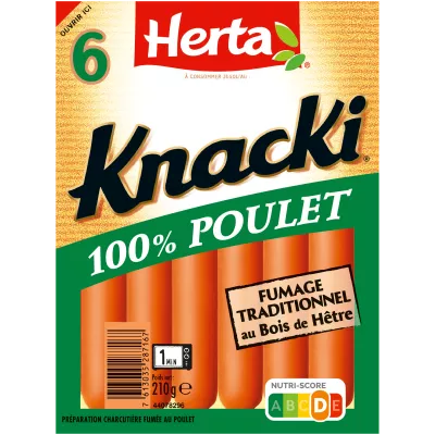 HERTA KNACKI Saucisses 100% Poulet x6 -210g