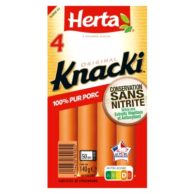 HERTA KNACKI Saucisses 100% porc Cons. Sans NItrite x4 -140g