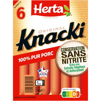 HERTA KNACKI Saucisses 100% porc Cons. Sans NItrite x6 -210g
