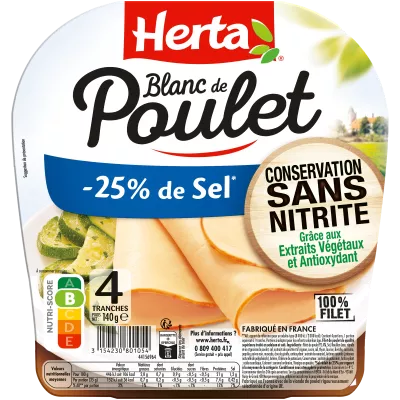 HERTA Blanc Poulet -25% sel Cons. Sans Nitr. x4 - 140g
