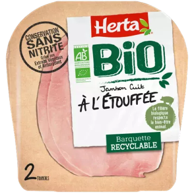 HERTA BIO Jambon Etouffée conservation sans nitrite x2 -60g