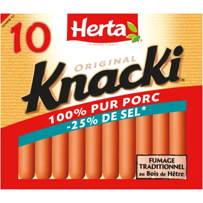 HERTA KNACKI ORIGINAL Saucisses 100% Porc -25%sel x10 - 350g