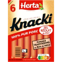  HERTA KNACKI ORIGINAL Saucisses 100% pur porc sel réduit x6