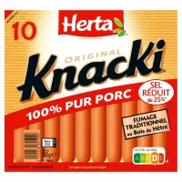 HERTA KNACKI ORIGINAL Saucisses 100% Porc -25%sel x10 - 350g