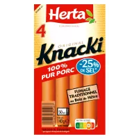 HERTA KNACKI ORIGINAL Saucisses 100% Porc -25%sel x4 - 140g