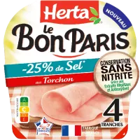 HERTA LE BON PARIS Jambon Sans Nitrite Torchon sel réduit 4T