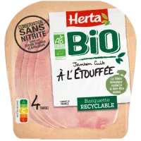 HERTA BIO Jambon Etouffée conservation sans nitrite x4 -120g
