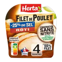 HERTA Filet Poulet Rôti -25% de sel Conservation Sans Nitrite x4 – 120g 