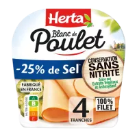 HERTA Blanc Poulet Nature -25% de sel Conservation Sans Nitrite x4 – 140g 