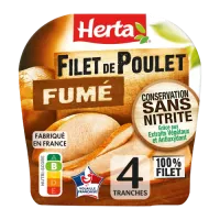 HERTA Filet Poulet Fumé Conservation Sans Nitrite x4 – 120g 