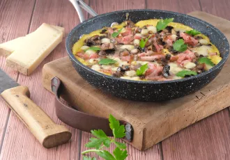 Omelette champignon, Allumettes fumées, compté 