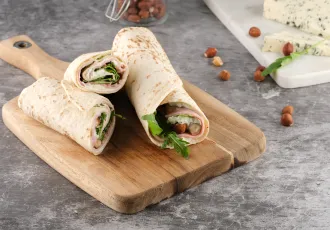 Wraps jambon, bleu, noisettes