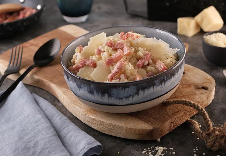 Recette Risotto parmesan lardons Herta