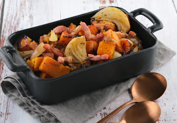 Butternut rôti aux lardons et oignons