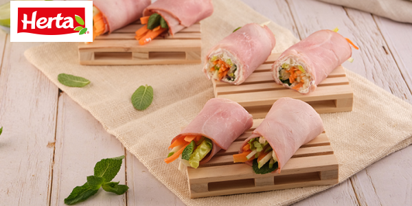 Recette Roulés de jambon, fromage frais, carottes, pommes, menthe | Herta