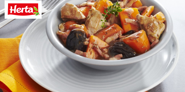 Recette Sauté de porc aux pruneaux et carottes confites | Herta